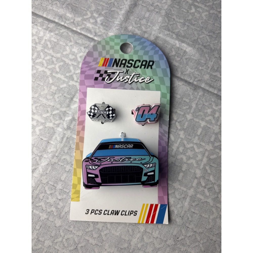 Justice NASCAR Hair Claw Clips Girls Multi Racing Aesthetic 3 Piece Set NEW Y2K
